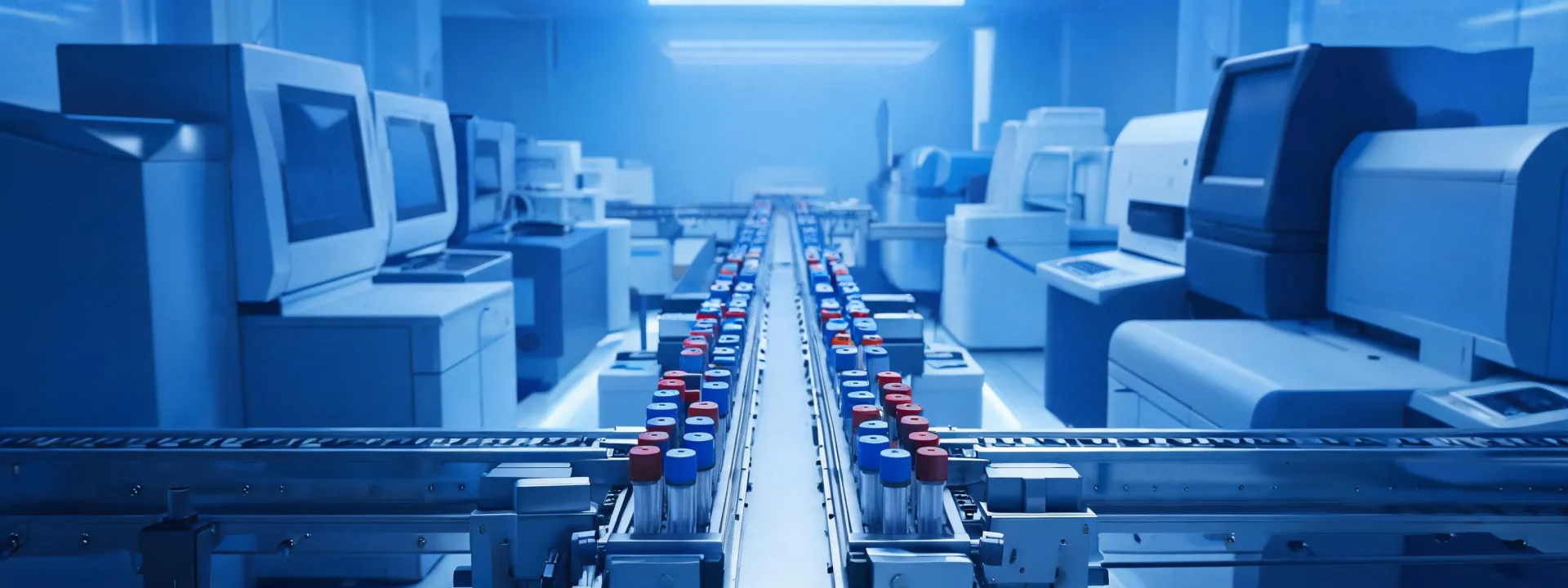 Clinical laboratory automation track in operation